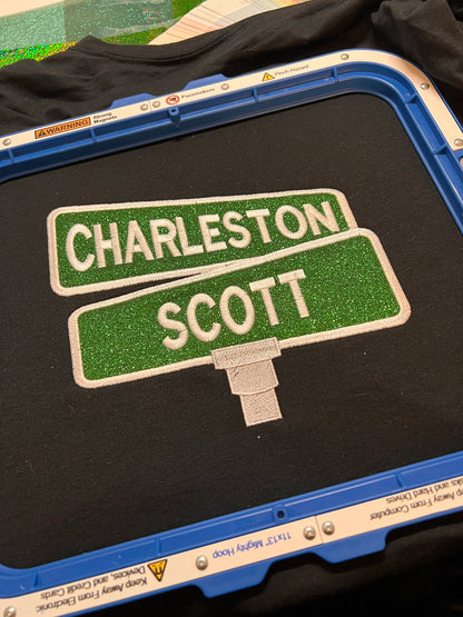 Street Sign T-Shirt| Personalized Embroidered | Black | Unisex