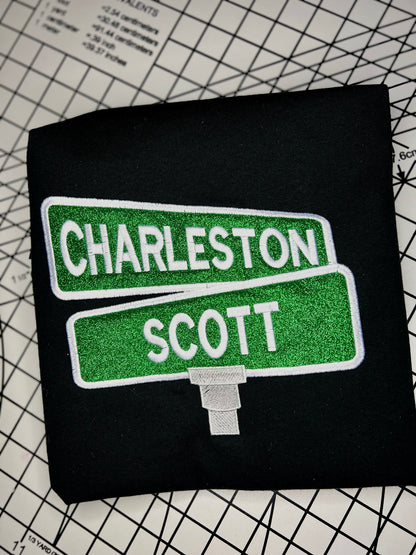 Street Sign T-Shirt| Personalized Embroidered | Black | Unisex