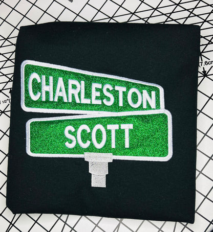Street Sign T-Shirt| Personalized Embroidered | Black | Unisex