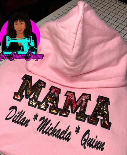 Mother's Day | Mother | Mom | MAMA shirt | Custom EMBROIDERED Personalized | Hoodie or T-shirt | Pink | Custom mom shirt, Mama sweatshirt | Mom shirt with names | gift for her | mothers day shirt | custom mama shirt |