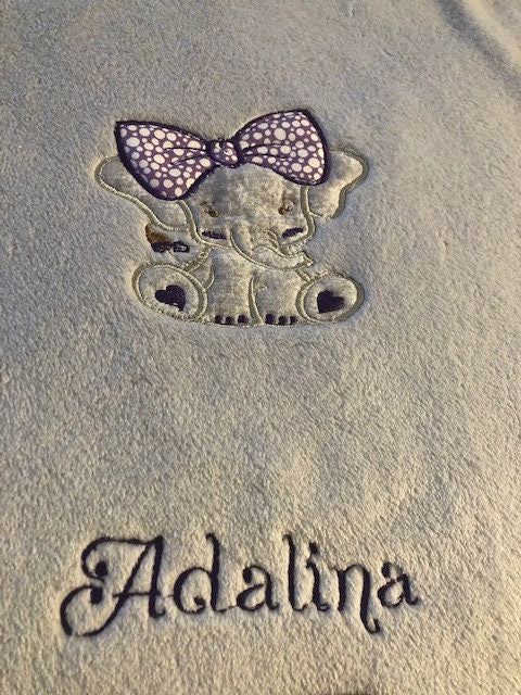 Double Embroidered Elephant Baby Blanket with Satin Edges