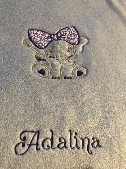 Double Embroidered Elephant Baby Blanket with Satin Edges